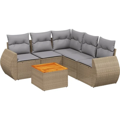 Afbeelding van vidaXL 6 delige Loungeset met kussens poly rattan beige