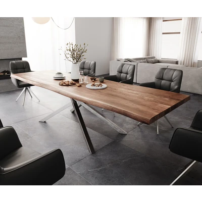 Afbeelding van DELIFE Eettafel Edge 300x100 XL acacia bruin Kreuzframe rechthoek edelstaal Live