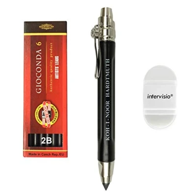 Afbeelding van Koh I Noor 5311 vulpotlood set 5,6 mm Moderne Grafiet inclusief vullingen 4865 2B, plus intervisio potloodgum voor kantoor, schrijvers, kunstenaars