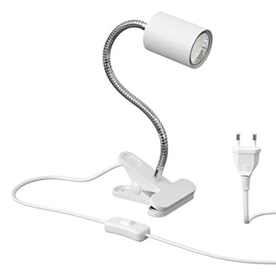 Afbeelding van ledscom.de Klemlamp WAIKA met zwanenhals en schakelaar wit mat, incl. GU10 LED lamp (warm wit, 2.339W, 227lm, 110)