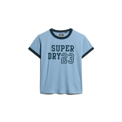Afbeelding van Superdry Athletic Essentials Ringer Tshirt print, Dames, Maat: 38, Tidal blue slub