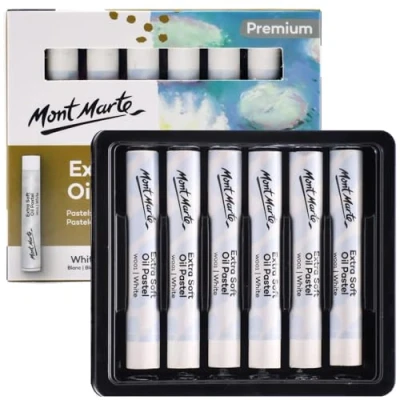 Afbeelding van MONT MARTE Extra zachte oliepastels wit premium 6 st, diverse natuurlijke olie pastelkleuren, levendig, boterachtig, veelzijdige kunstpastelkleuren voor mengen, gelaagdheid en schaduw, kleuren