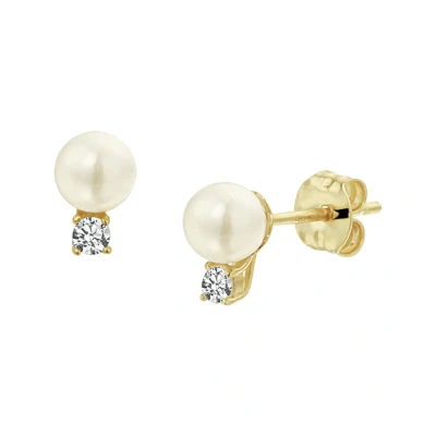 Afbeelding van Trendjuwelier huiscollectie Oorknoppen Parel en Zirkonia Geelgoud