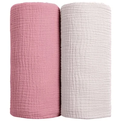 Afbeelding van lulumoon Baby wikkeldekens Katoenen wikkeldeken zachte ontvangstdeken voor baby&#039;s, neutraal, 2 stuks (roze)