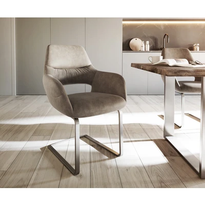 Afbeelding van sledemodel Yago Flex met armleuning vlak roestvrij staal taupe vintage