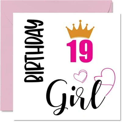 Afbeelding van 19e verjaardagskaart voor vrouwen Verjaardagsmeisje Happy Birthday kaarten 19 jarige vrouw dochter zus kleindochter neef vriend nichtje, 145 mm x negentiende verjaardag wenskaarten