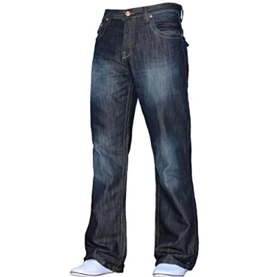 Afbeelding van APT Heren Basic Blauw Bootcut Wijde Pijpen Uitlopende Werk Casual Jeans Groot, Dark Wash A31, 34W / 32L