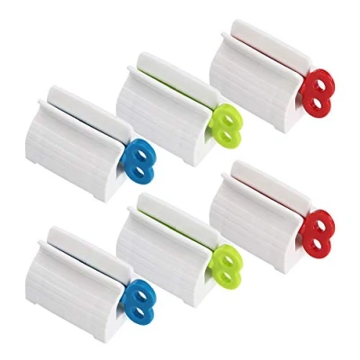 Afbeelding van JUHONNZ Tandpastadispenser, 6 rollende tubeknijpers, tandpasta, knijper voor zithouder, crèmezalf en pasthouder, multifunctioneel, rood, blauw, groen