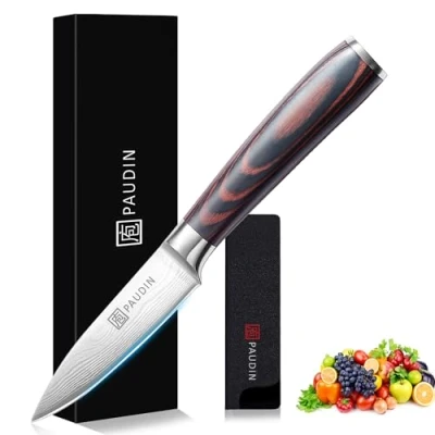 Afbeelding van PAUDIN 9 cm groentemes, scherp fruitmes, schilmes, keukenmes, ergonomische handgreep, Duits roestvrij staal met lemmet