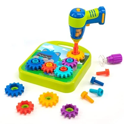 Afbeelding van Learning Resources Design &amp; Drill werkplaats tandwielen, 55 onderdelen met elektrisch gereedschap, STEM speelgoed, jongens en meisjes, leeftijd 3+