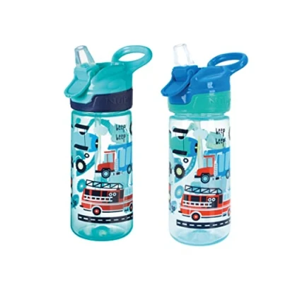 Afbeelding van Nuby Super Quench Drinkfles voor kinderen, lekvrij, met draaggreep, vaatwasmachinebestendig en steriliserend, geschikt 18 maanden (verkeer, 2 stuks)