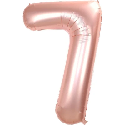 Afbeelding van Folie Ballon Cijfer 7 Jaar Rosé Goud 36Cm Verjaardag Folieballon Met Rietje