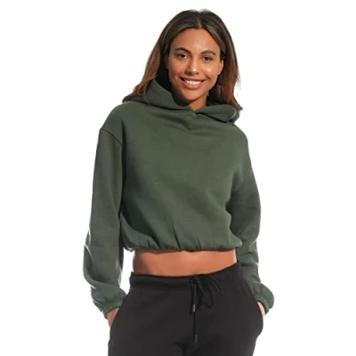 Afbeelding van Light &amp; Shade LSLSWT021 Dames Cropped Hooded Top, Donkergroen, X Large