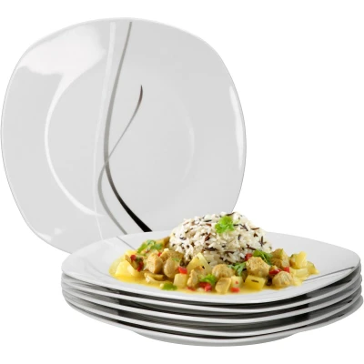 Afbeelding van Van Well Silver Night Enkele dinerborden, platte menuborden, 250 x mm, grote serveerborden, hotelporselein, abstract decor, gastronomisch servies