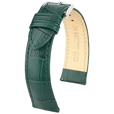 Afbeelding van HIRSCH Uhren Armband Duke L Italiaans kalfsleer alligator in reliëf voor dames en heren donkergroen 18 mm