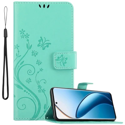 Afbeelding van Cadorabo Hoesje geschikt voor Realme 12 Pro in BLOEMEN TURKOOIS Beschermhoes bloemmotief met magnetische sluiting, standfunctie en kaartsleuven Book Case Cover Etui