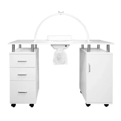 Afbeelding van Monster Shop Professional Manicure Tafel &amp; LED Halve Maan Lamp 75 cm Nagelsalon Bureau met 3 Lades en Stofafzuiger