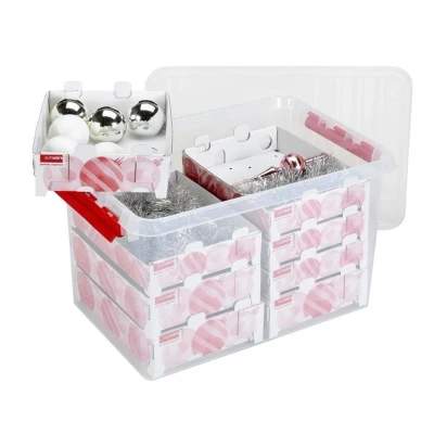 Afbeelding van SUNWARE Q Line Kerst Box 62 L + Trays voor 116 Kerstballen transp/rood NIEUW