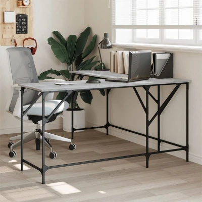 Afbeelding van Bureau 149x149x75 cm bewerkt hout grijs sonoma eikenkleurig