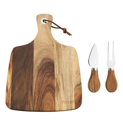 Afbeelding van Hecef Kaasplank Set 3, een Perfecte van Acaciahout Leisteen Serveerplank (Kaasplank met 2 Messen)