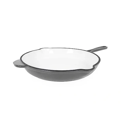 Afbeelding van ECHTWERK gietijzeren braadpan met emaille coating, pan, ovenpan twee handgrepen en schenktuit, geschikt voor oven, grill, BBQ inductie, Ø 26,5 cm, grijs