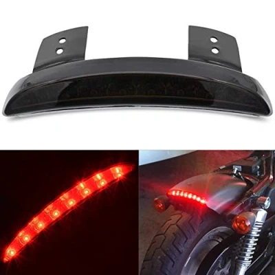 Afbeelding van Katur Motorfietsachterlicht, remlicht, spatvanger, gehard glas, met 8 leds, rood, voor Harley