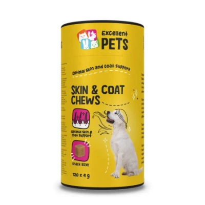 Afbeelding van Excellent Pets Skin &amp; Coat Chews Kauwsnoepjes Zachte snacks Helpt een Glanzende vacht te Behouden Ondersteunt en Verzacht de Gevoelige huid Glutenvrij Mix van Visolie Plantaardige oliën 120 stuks