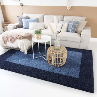 Afbeelding van Hoogpolig Vloerkleed Shaggy Trend Lijstmotief Blauw 80x150 Cm