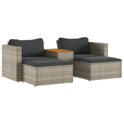 Afbeelding van 5 delige Loungeset met kussens poly rattan acacia grijs