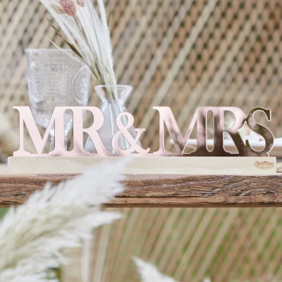 Afbeelding van Mr and Mrs tafeldecoratie Rosé goud 30x7,5cm