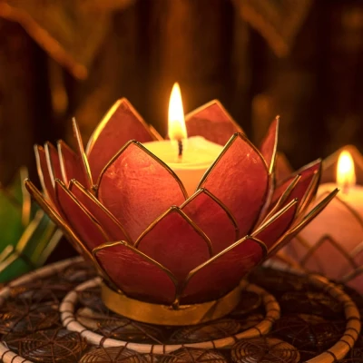 Afbeelding van Lotus theelichtje Capiz schelp rood