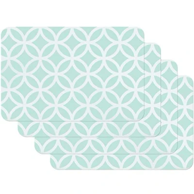 Afbeelding van Venilia Circle Mint 59043 Placemat voor eetkamer, vintage patroon, 4 delige set afwasbaar polypropyleen, geschikt levensmiddelen, 45 x 30 cm, stuks