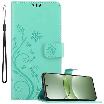 Afbeelding van Cadorabo Hoesje geschikt voor Huawei Nova 13 in BLOEMEN TURKOOIS Beschermhoes bloemmotief met magnetische sluiting, standfunctie en kaartsleuven Book Case Cover Etui