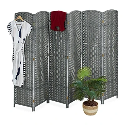Afbeelding van Relaxdays kamerscherm 6 delig roomdivider grijs inklapbare scheidingswand paravent