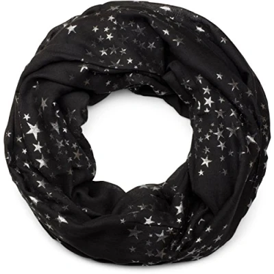 Afbeelding van styleBREAKER Loop sjaal met glinsterende metallic sterren All Over Print patroon, koker sjaal, vrouwen 01016118, Farbe:Donkergrijs