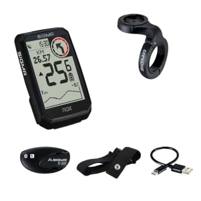 Afbeelding van SIGMA Rox 4.0 Endurance Black HR Set GPS incl. hartslagmeter en OVERCLAMP Butler 41 uur batterijduur E bike compatibel 30 functies zoals hoogte snelheidsmeting