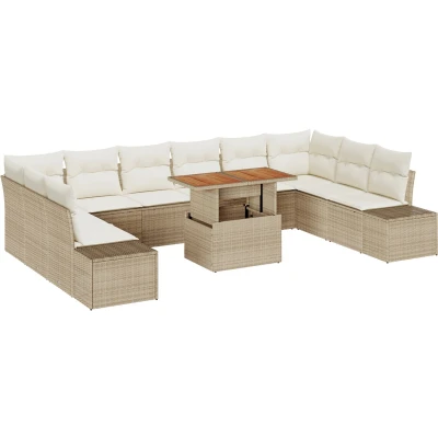 Afbeelding van vidaXL Tuin Sofa Set van 11 Beige Riet, Polyester Eetset