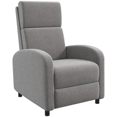 Afbeelding van HOMCOM Relaxstoel TV stoel met ligfunctie, bekleed linnenlook, voetensteun, draagvermogen tot 120 kg, voor woonkamer, grijs