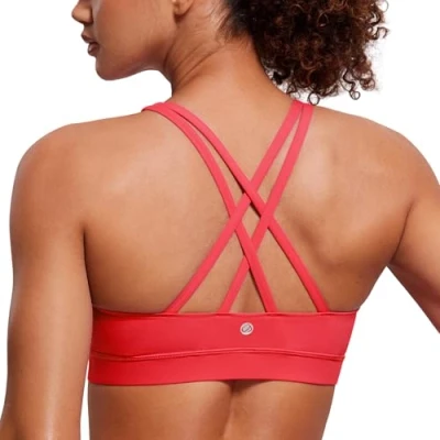 Afbeelding van CRZ Yoga Dames Strappy Back Draadloze Gewatteerde Workout Sport BH karmozijnrood M