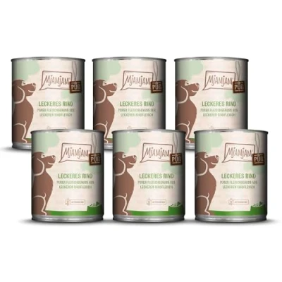 Afbeelding van MjAMjAM Premium natvoer voor honden puur genieten van vlees heerlijk rundvlees, pak 6 (6 x 800g), graanvrij met extra