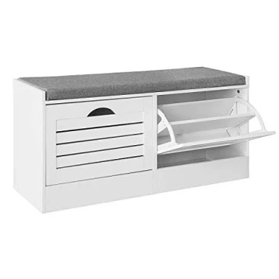 Afbeelding van SoBuy FSR62 W Schoenenbank Schoenenrek Zitcommode Zitbank Zitkist Kipper met Zitschoen Kist 2 Kleppen Schoenenvak Wit