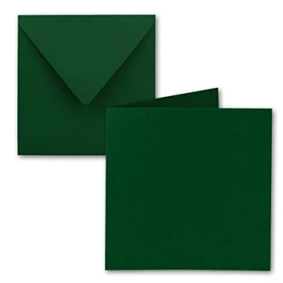 Afbeelding van Vierkante vouwkaartenset, 15 x cm, met enveloppen, donkergroen, nat plakrand, voor wenskaarten, uitnodigingen en meer