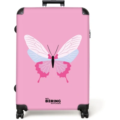 Afbeelding van NoBoringSuitcases.com® Koffer groot Reiskoffer lichtgewicht Roze met vlinder Rolkoffer 4 wielen Grote trolley XL 98 liter bagage
