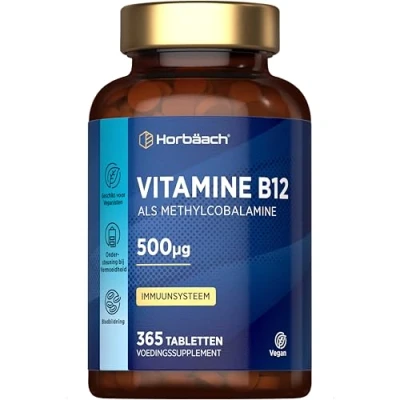 Afbeelding van Vitamine B12 Vegan 365 Tabletten 1 Jaar Voorraad Helpt bij vermoeidheid en ondersteunt het energieniveau Methylcobalamine Supplement 500mg Horbaach