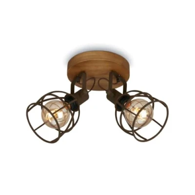 Afbeelding van BRILONER Retro plafondlamp met traliekap, 2 lichts vintage plafondlamp, E27 fitting max. 25 watt, verstelbare lampenkappen, rustieke plafondspot gemaakt van staal, bruin.