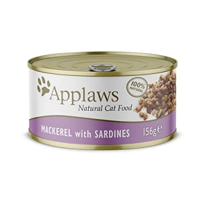 Afbeelding van Applaws 100% natuurlijk premium natvoer voor katten, makreel met sardine in bouillon, verpakking 24 x 156 g blikjes