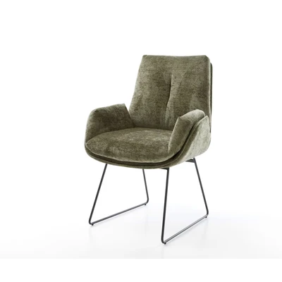 Afbeelding van DELIFE Eetkamerstoel Clea Flex chenille olijfgroen slipframe zwart