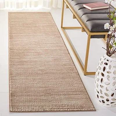 Afbeelding van SAFAVIEH Glam Vloerkleed in effen kleur, voor woonkamer, eetkamer, slaapkamer, Vision Collection, laagpolig, lichtbruin, 66 x 244 cm