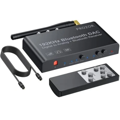 Afbeelding van PROZOR Bluetooth DAC Converter 192kHz BT 5.0 Optische Toslink Coaxiale naar RCA L/R 3.5mm Audio met Volume Aanpassen &amp; IR Afstandsbediening Digitaal Analoge Adapter voor DVD TV
