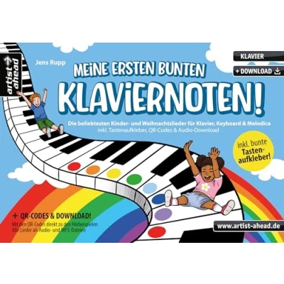 Afbeelding van Meine ersten bunten Klaviernoten!: Die beliebtesten Kinder &amp; Weihnachtslieder für Klavier, Keyboard Melodica (inkl. Tastenaufkleber, QR Codes Audio Download). Bunte Noten Anfänger.